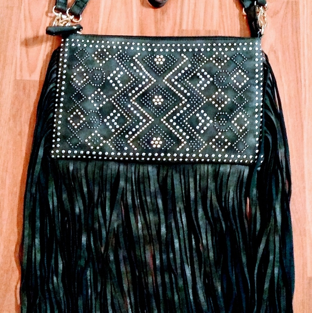 Sleek Sexy BlackSlate/Gray/ Beaded Fringe Bag!